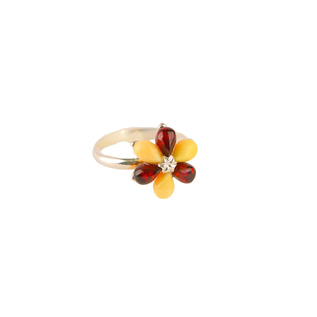 Lithuanian Amber Dainty Sunflower Ring in 925 Sterling Silver