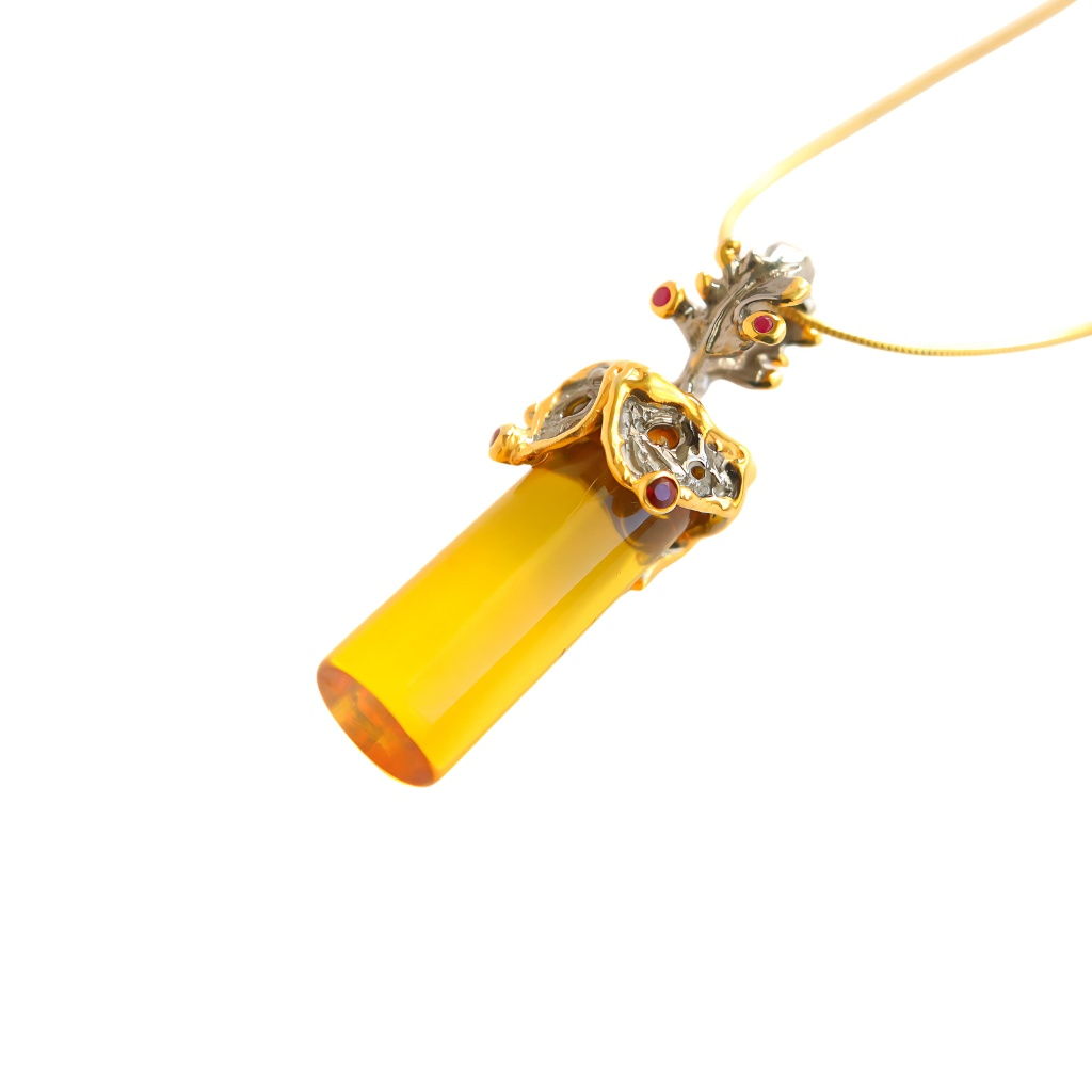 Lithuanian Amber Gothic Inspired Pendant Necklace with Garnet Stones