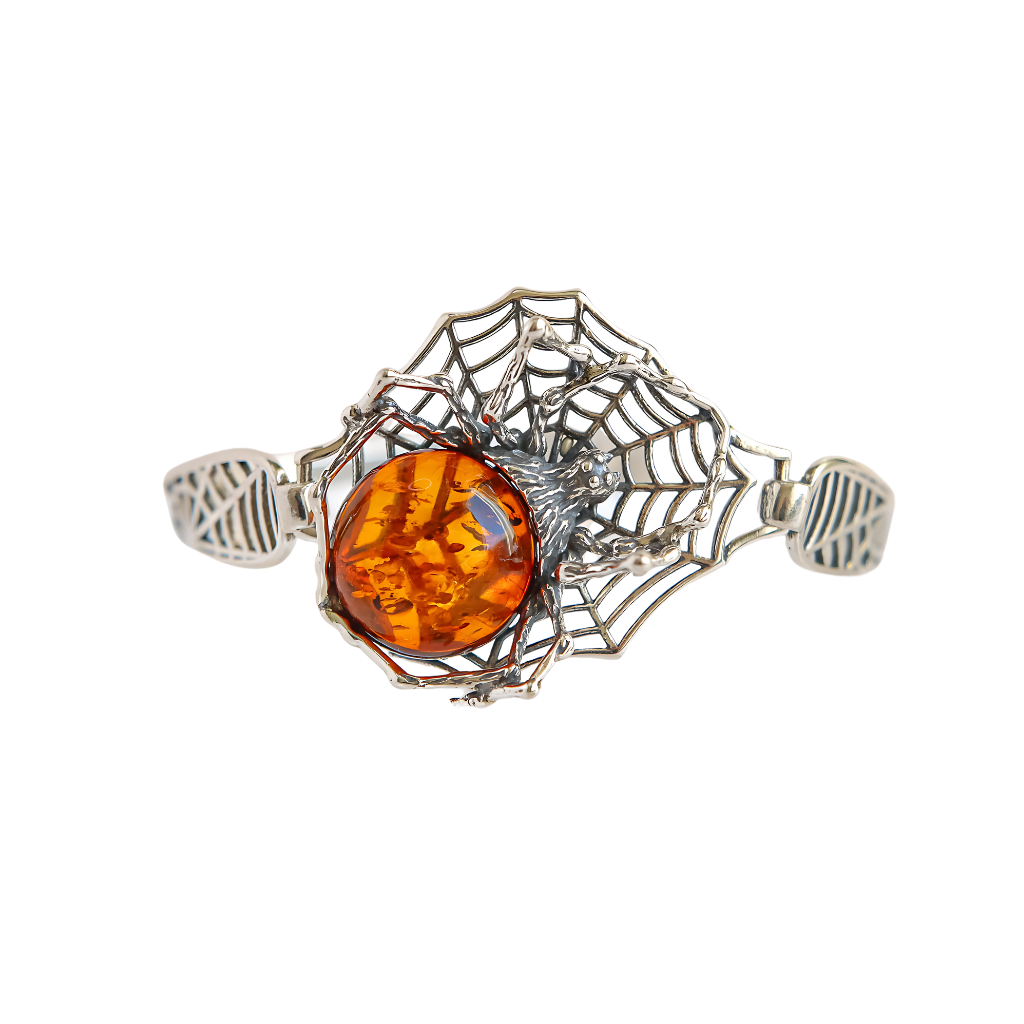 Baltic Cognac Amber Spider Bracelet in 925 Sterling Silver