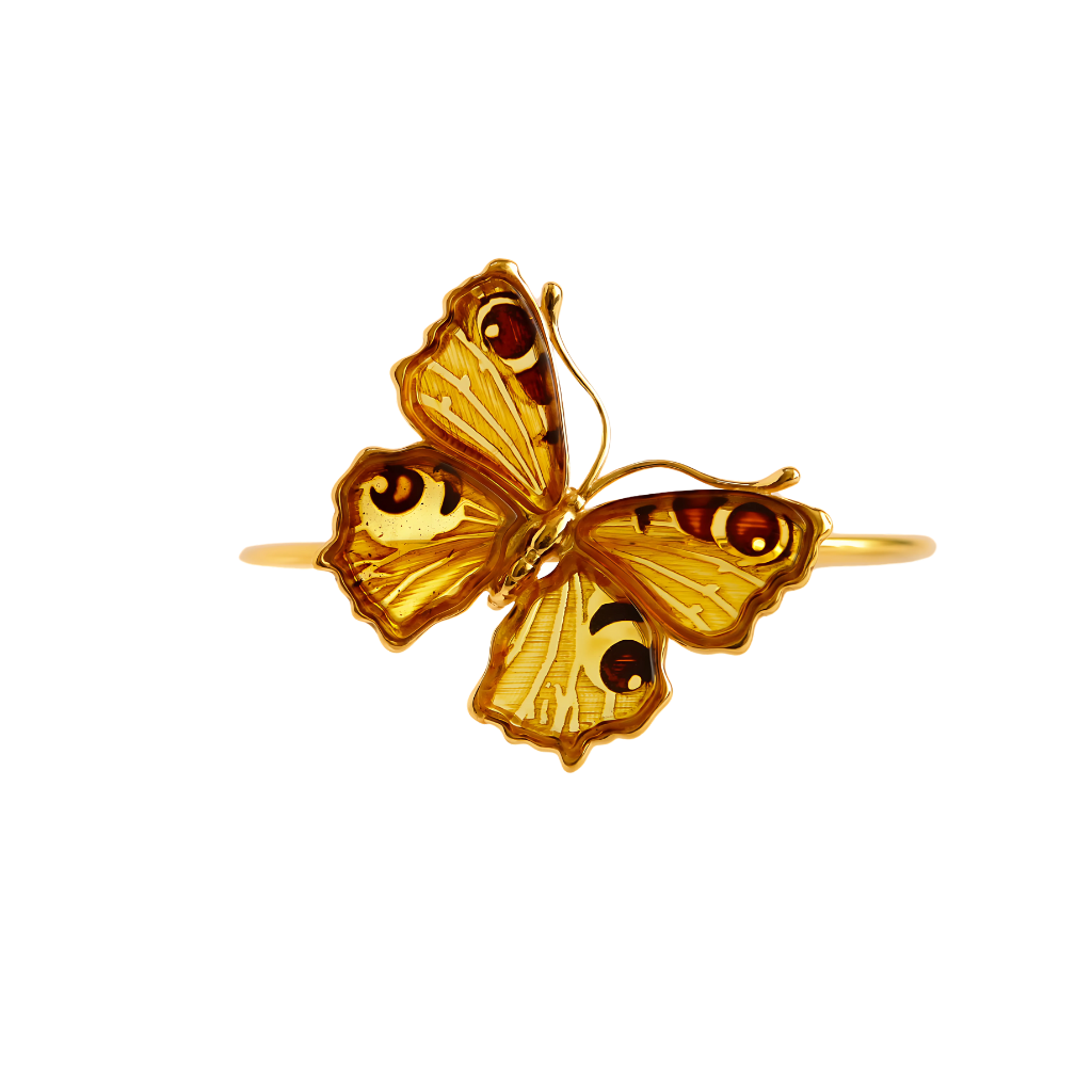 Baltic Amber Laser Cut Gold Butterfly Bracelet in 14k Gold Plated s925