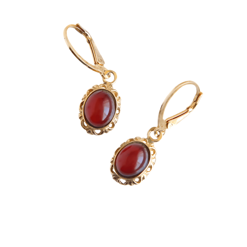 Baltic Cherry Amber Victorian Earrings – 14k Gold over Sterling Silver