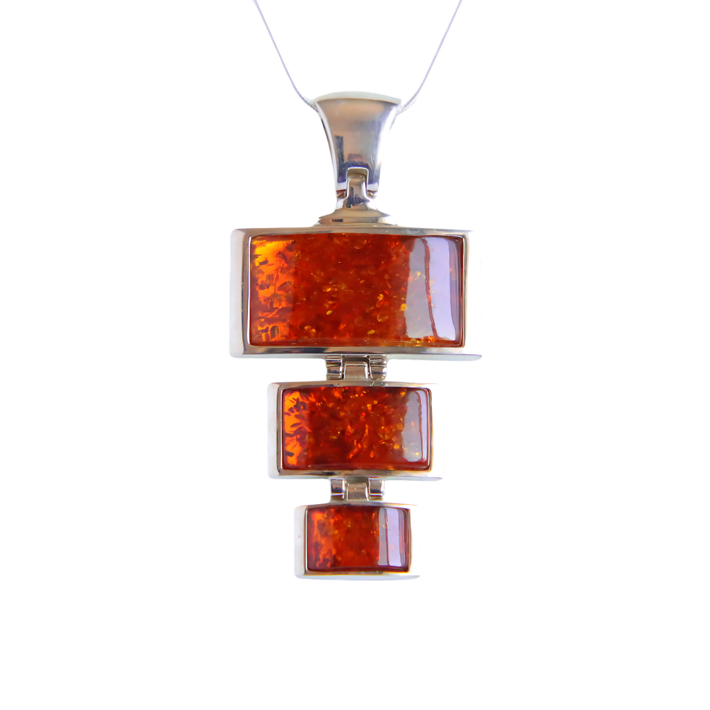 Baltic Amber Pendant Necklace in 925 Sterling Silver-Handmade Elegant Design