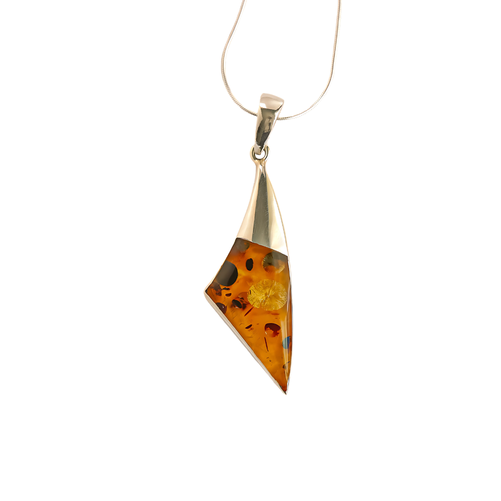 Unique Baltic Amber Pendant Geometric Necklace by MTM Sterling Silver
