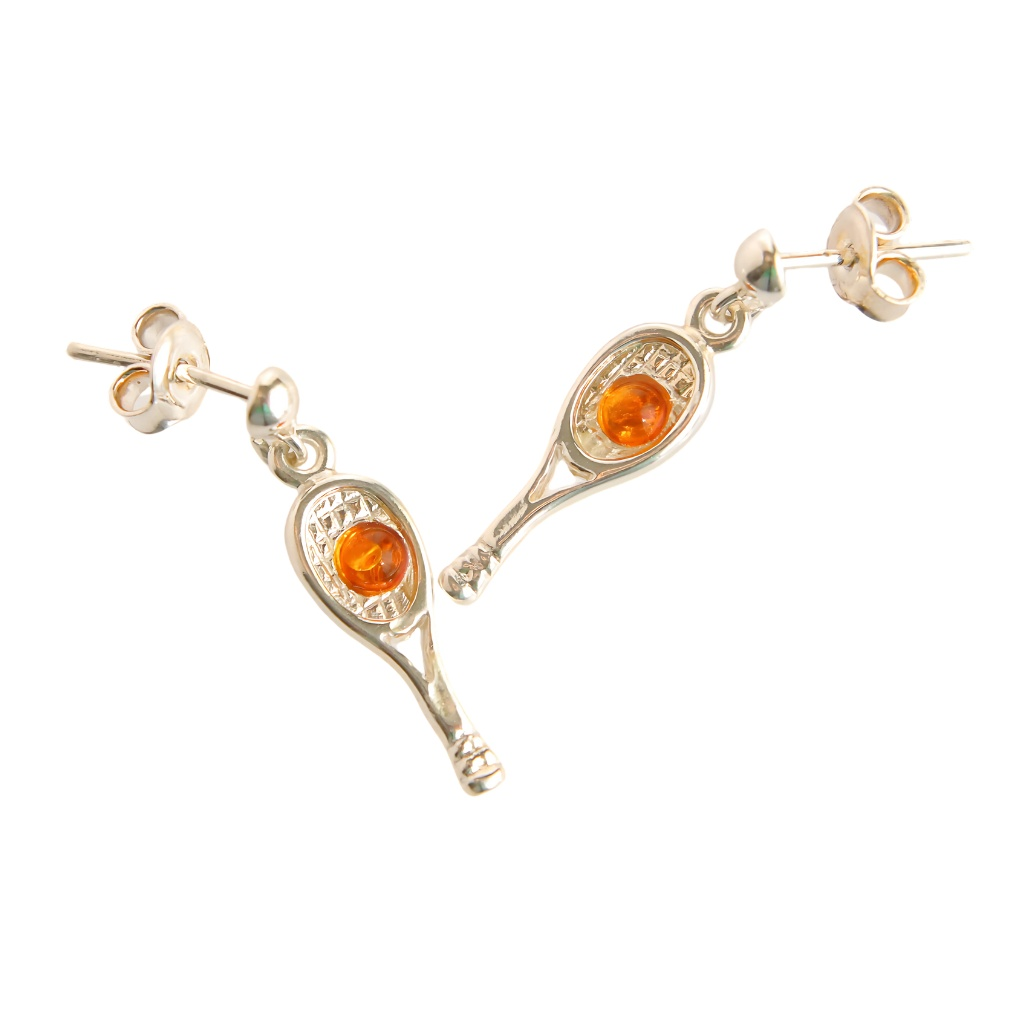 Natural Baltic Cognac Amber Tennis Racket Earrings in s925