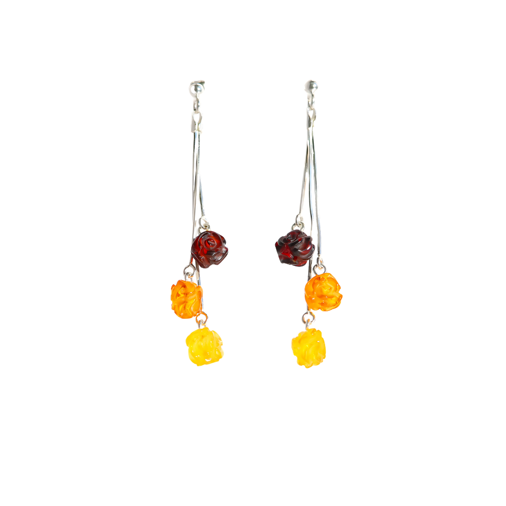 Rose Earrings in Natural Baltic Amber and 925 Sterling Silver