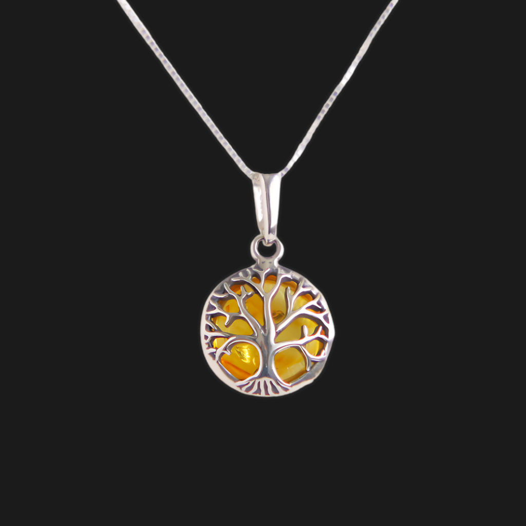 Sleepy Hallow Gothic Tree| Lemon Amber Necklace in 925 Sterling Silver