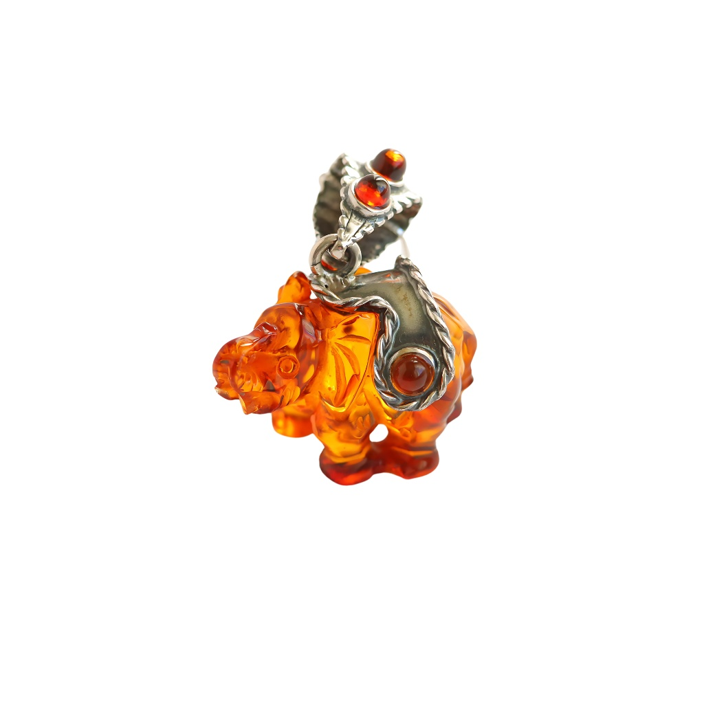 Baltic Amber Circus Elephant Pendant Necklace in 925 Sterling Silver