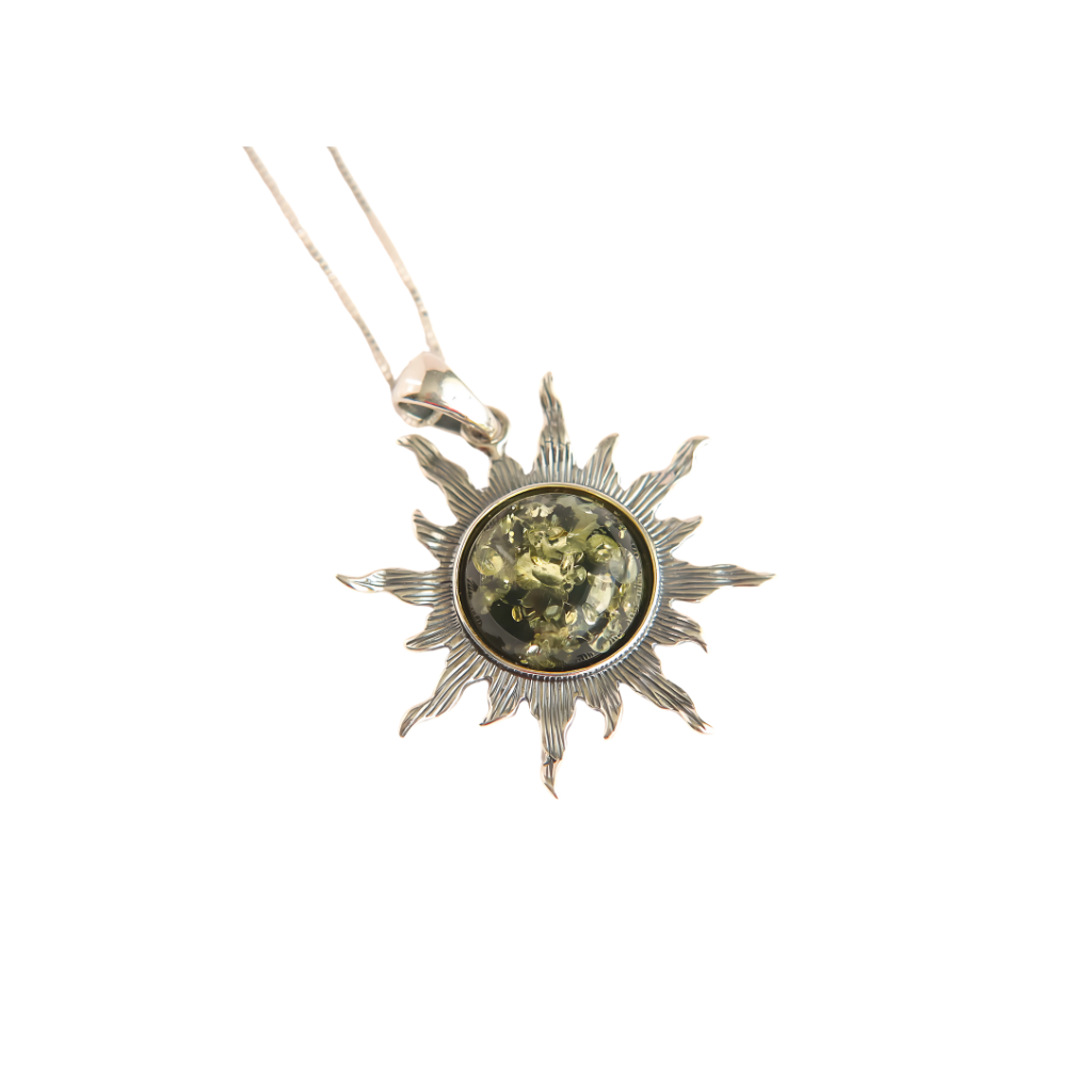 Sun Pendant|Lithuanian Baltic Amber Necklace in 925 Sterling Silver