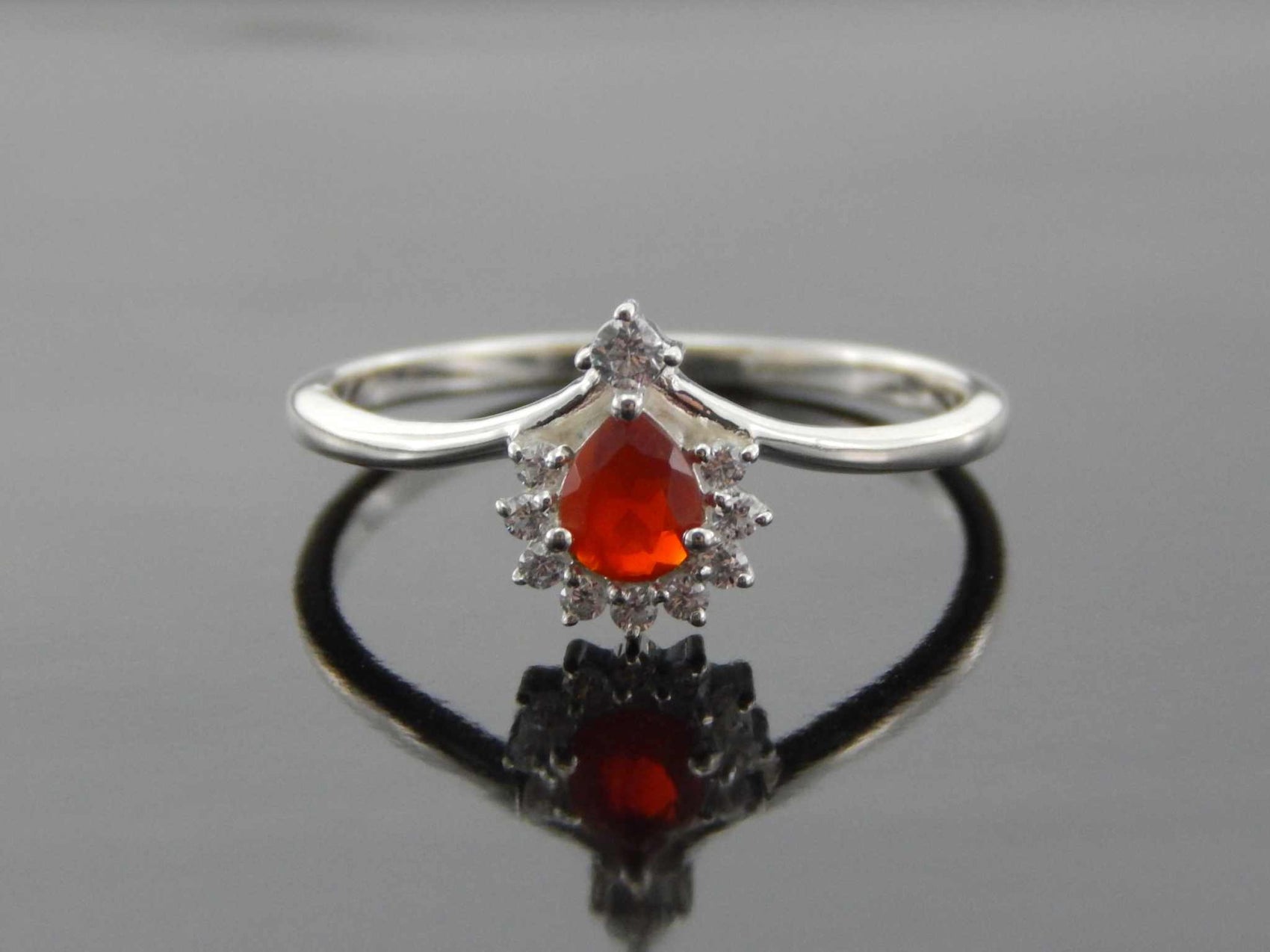 Genuine Mexican Opal Pear Cut Ring in 925 Silver