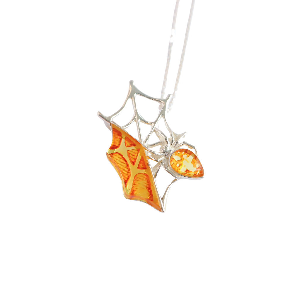 Gothic Spider Necklace|Genuine Baltic Amber | 925 Sterling Silver