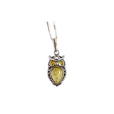 Baltic Amber Owl Pendant Necklace in 925 Sterling Silver