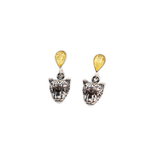 Jaguar Earrings | Unique Lemon Baltic Amber|.925 Sterling Silver