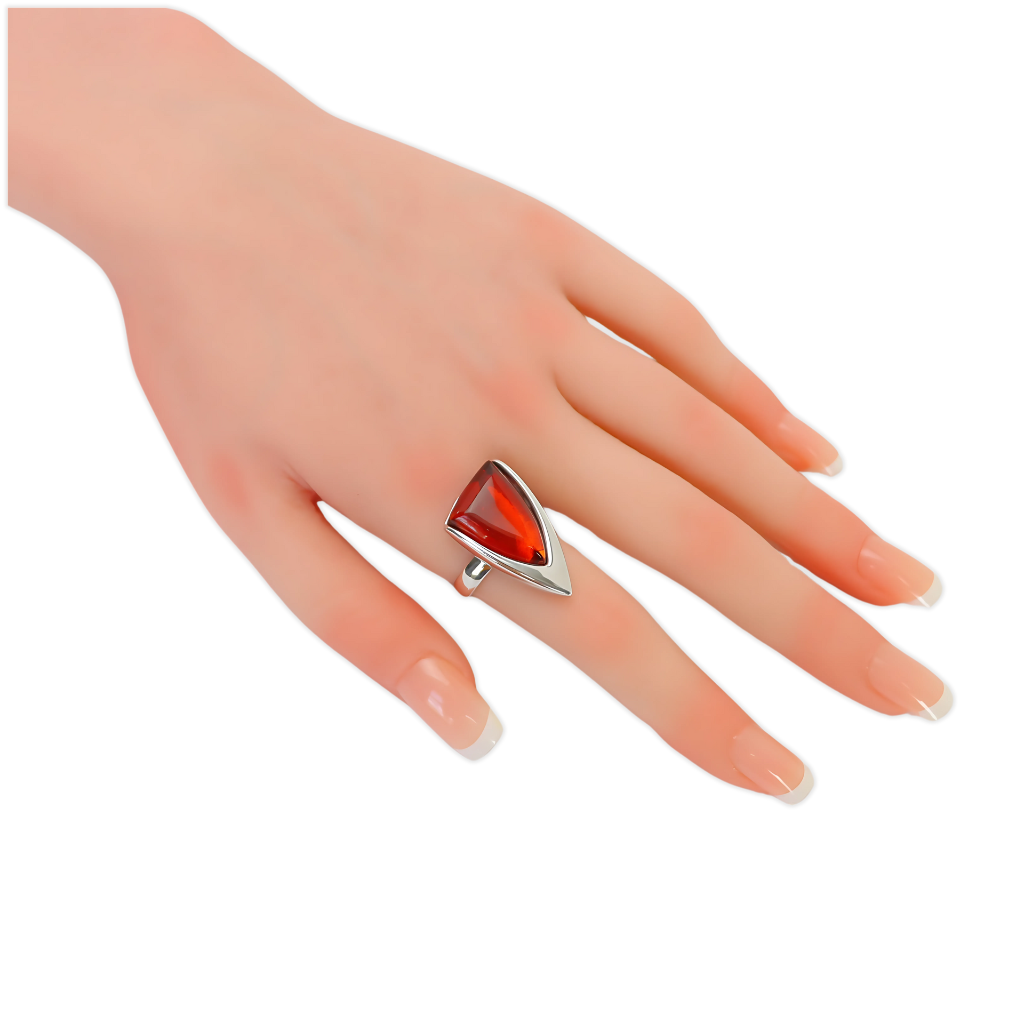 Baltic Cherry Amber Geometric Ring in s925|Genuine Lithuanian Amber