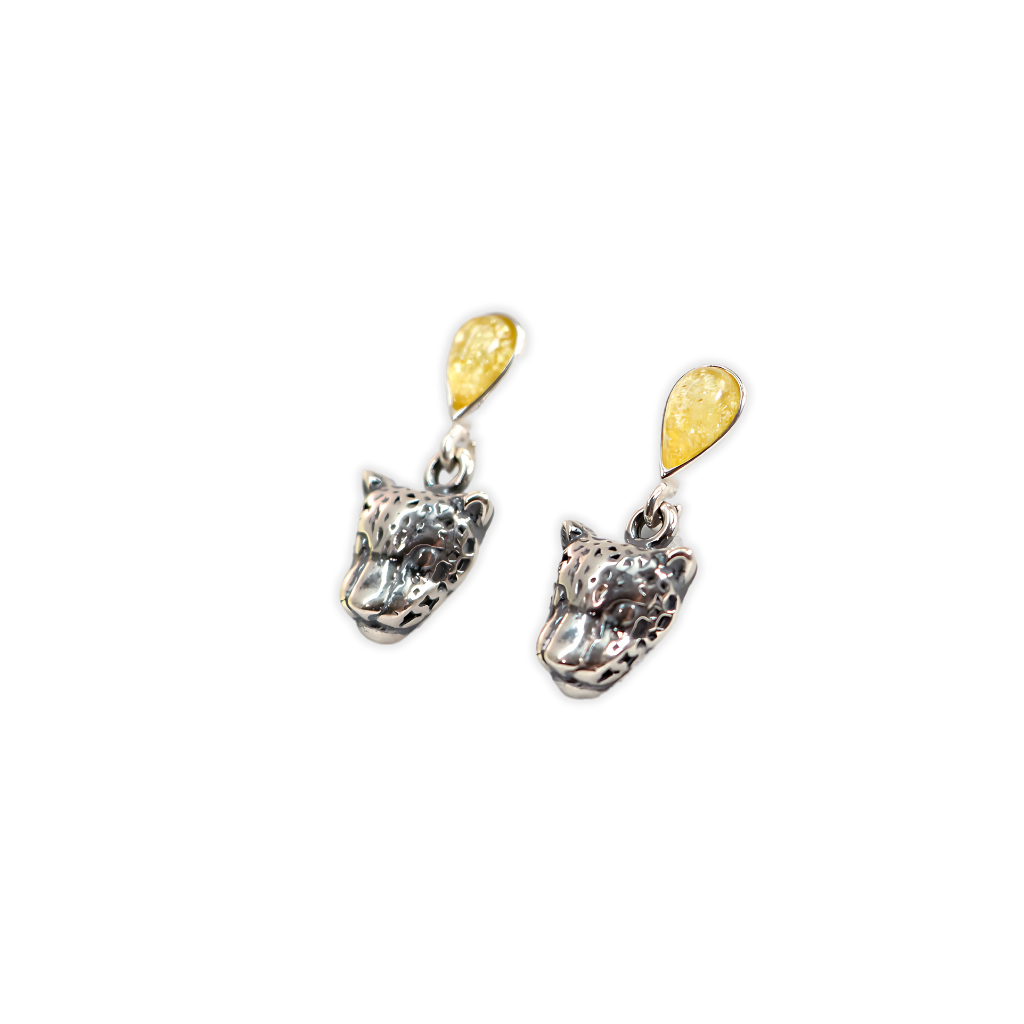 Jaguar Earrings | Unique Lemon Baltic Amber|.925 Sterling Silver