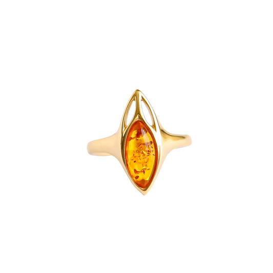 Gold Amber Ring with polished finish.