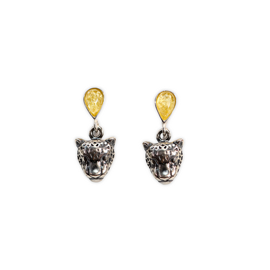 Jaguar Earrings | Unique Lemon Baltic Amber|.925 Sterling Silver