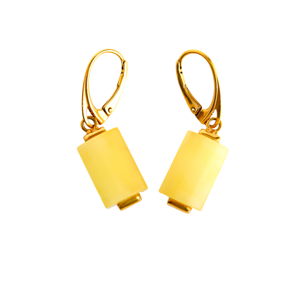 14k Gold Plated Aleksander Gliwinski Designer Butterscotch Amber Earrings with Baltic Amber