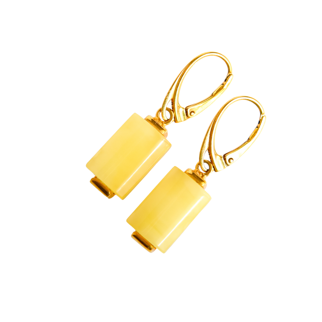 14k Gold Plated Aleksander Gliwinski Designer Butterscotch Amber Earrings with Baltic Amber
