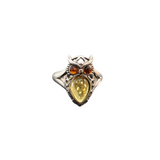 Baltic Lemon and Cherry Amber Owl Ring in 925 Sterling Silver