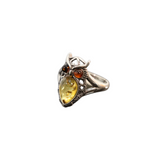 Baltic Lemon and Cherry Amber Owl Ring in 925 Sterling Silver