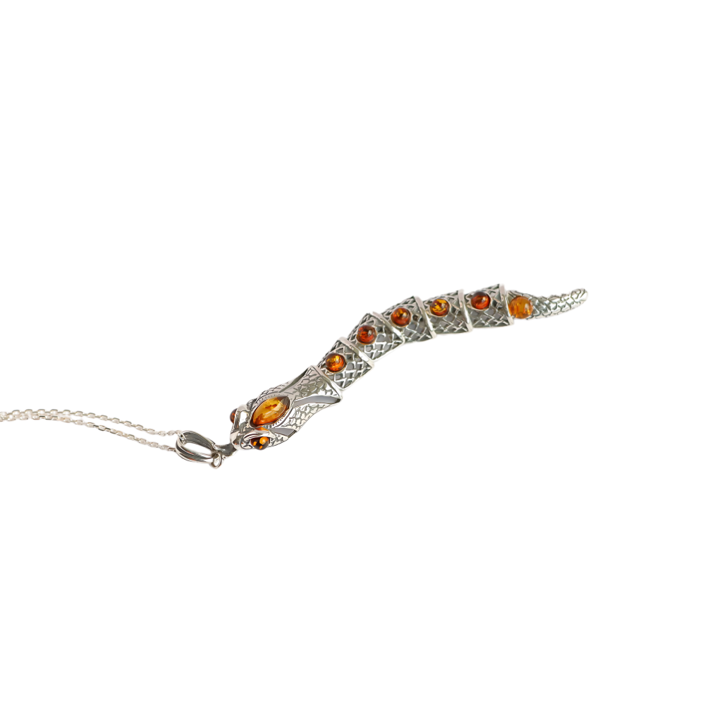 Natural Baltic Cognac Amber Diamond Back Rattlesnake Necklace