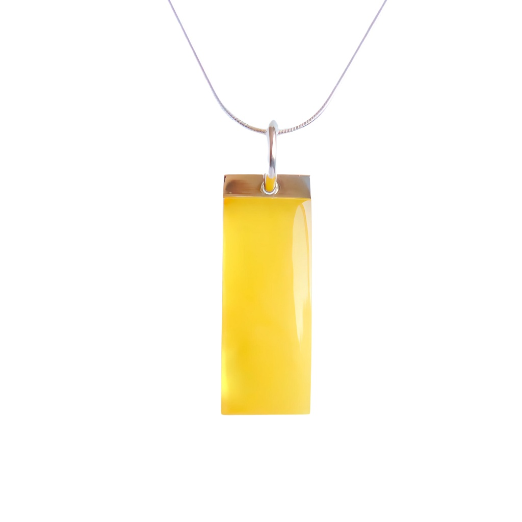 Mariusz Gliwinski Lemon Amber Modern Necklace in 925 Sterling Silver