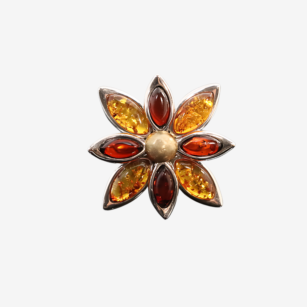 Natural Baltic Cherry and Cognac Amber Flower Statement Ring