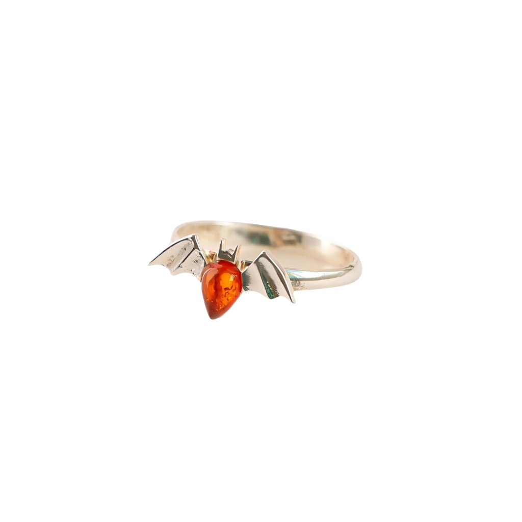 Baltic Amber Tiny Bat Ring in 925 Sterling Silver