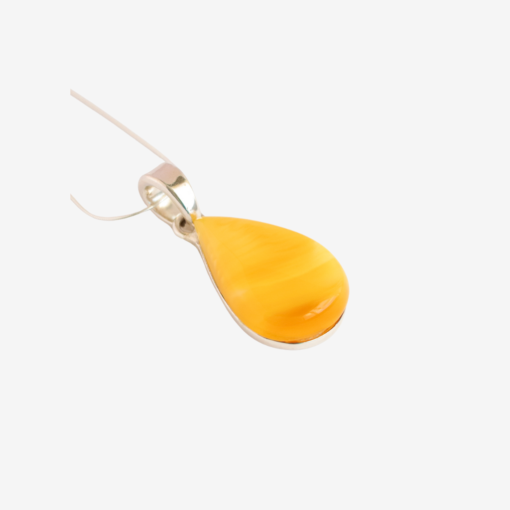 Natural Baltic Lemon Amber Pear Cut Pendant Necklace in 925 Sterling Silver