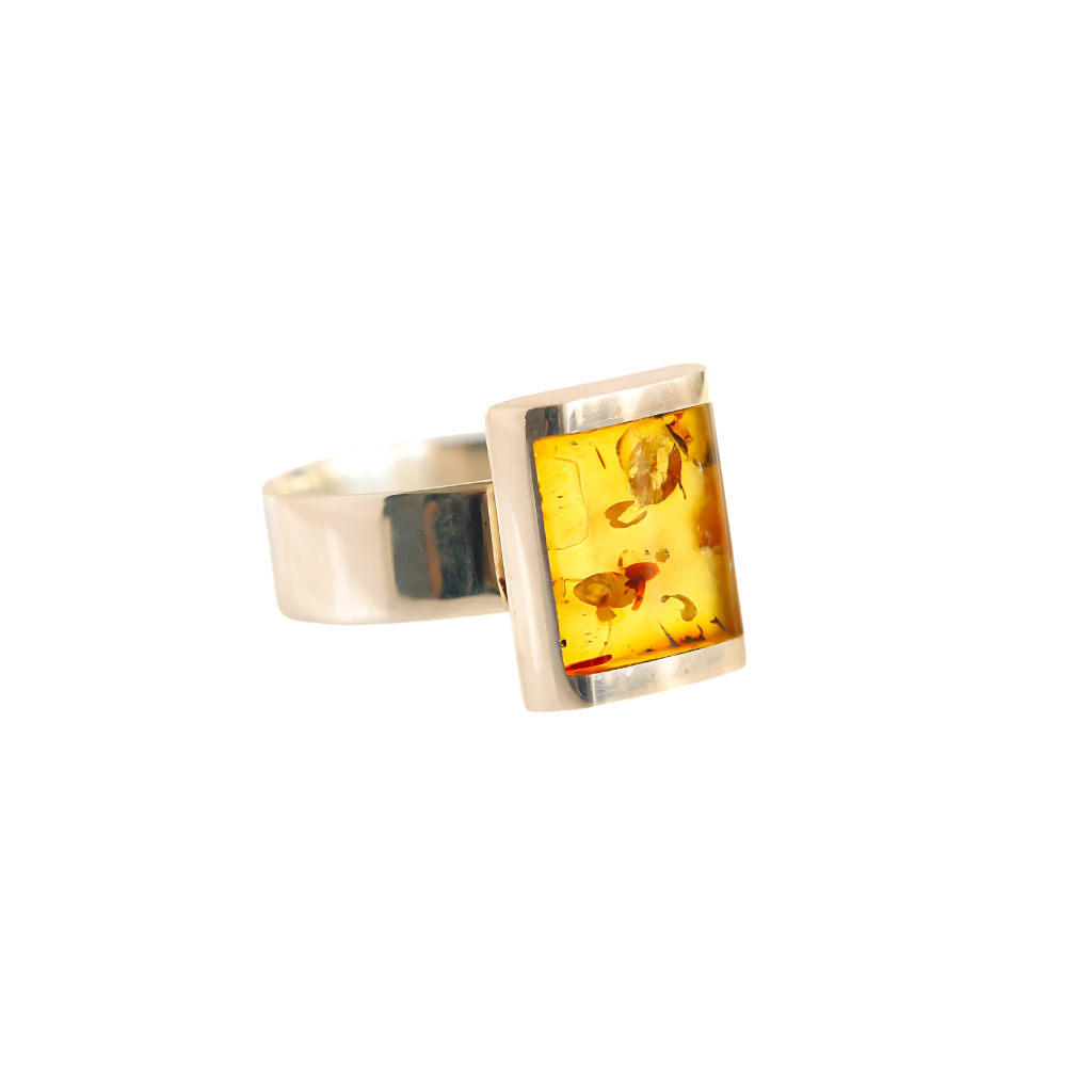 Unisex ring with genuine Baltic lemon amber and 925 sterling silver from MTM Silver Studios.