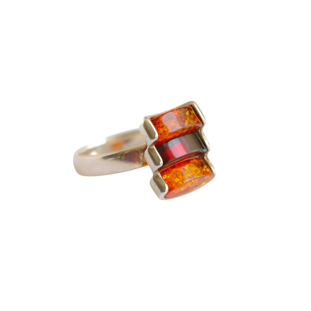 Amber Ring in 925 Sterling Silver | Lithuanian Cherry & Cognac Design