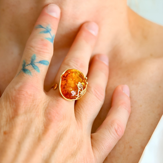Baltic Amber Butterfly Ring | 14k Gold Plated Sterling Silver