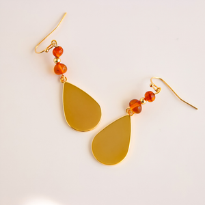 Gold Drop Earrings With Baltic Amber Accents