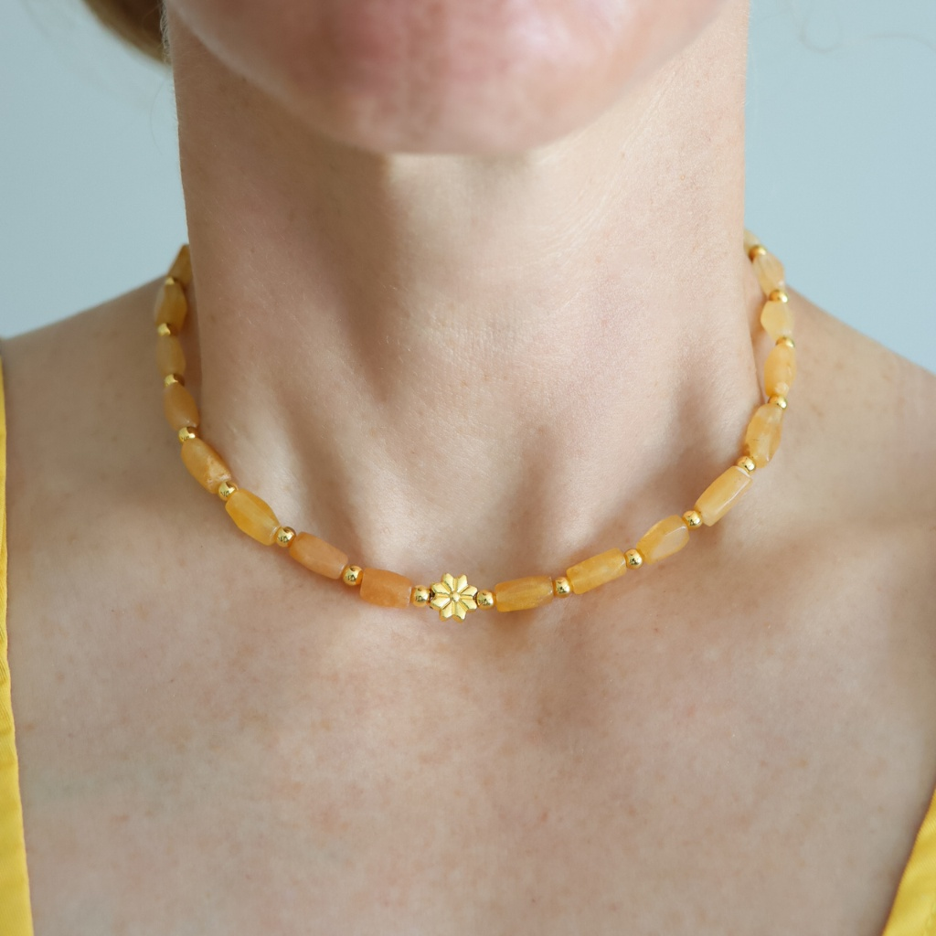 Sunflower Choker – Orange Agate & Gold Handmade Ombre Beaded Necklace