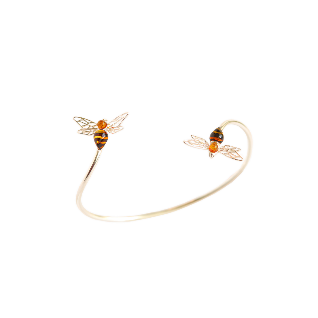 Baltic Amber Tiny Bee Bracelet| Open Design|925 Sterling Silver