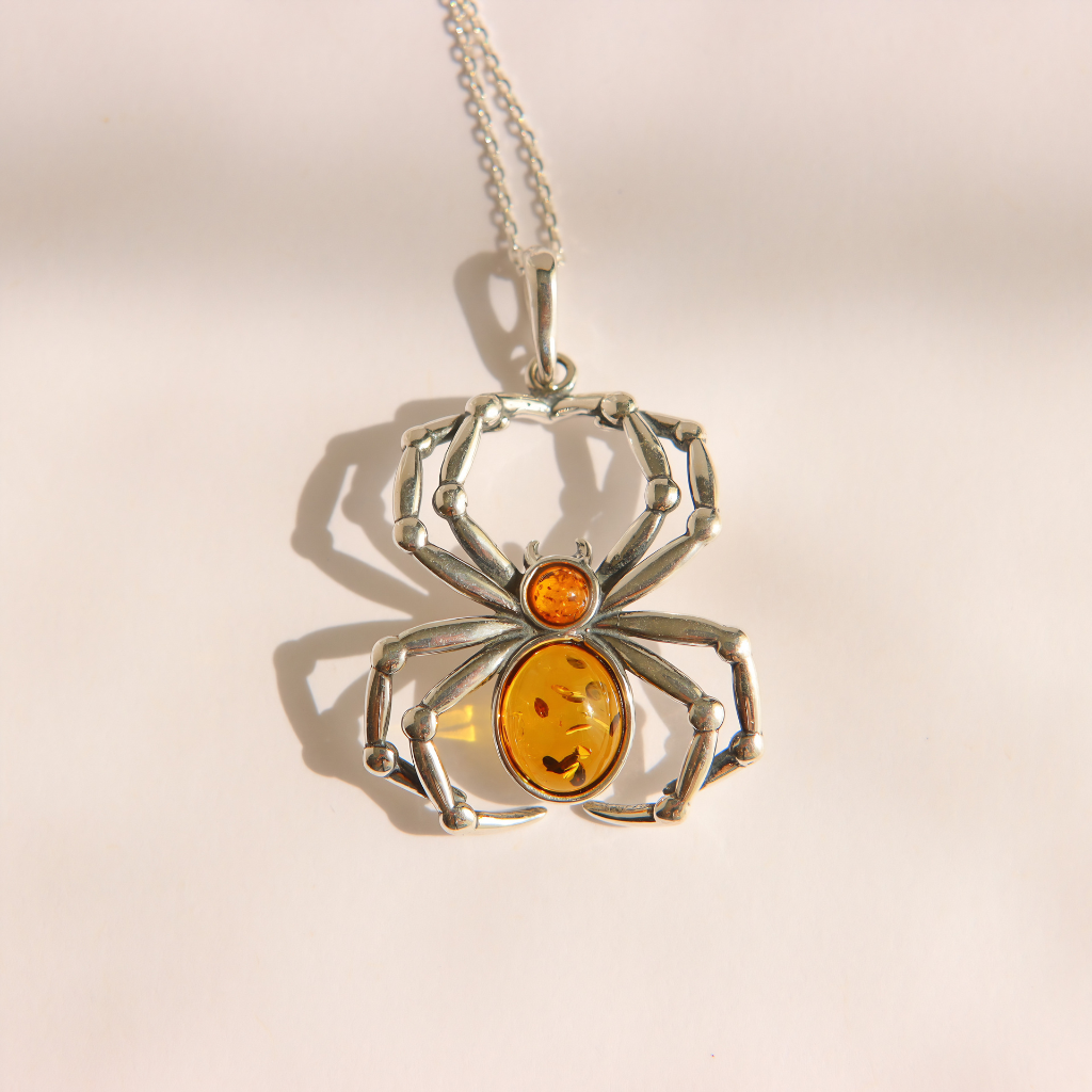 Baltic Amber Spider Necklace in Sterling Silver