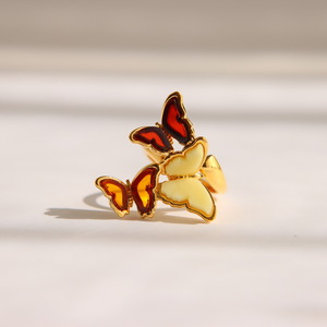 Amber Butterfly Ring in 14k Gold Plated Sterling Silver
