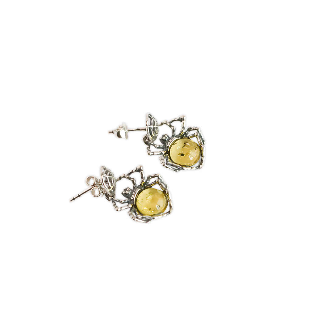 Baltic Amber Spider Earrings in 925 Sterling Silver