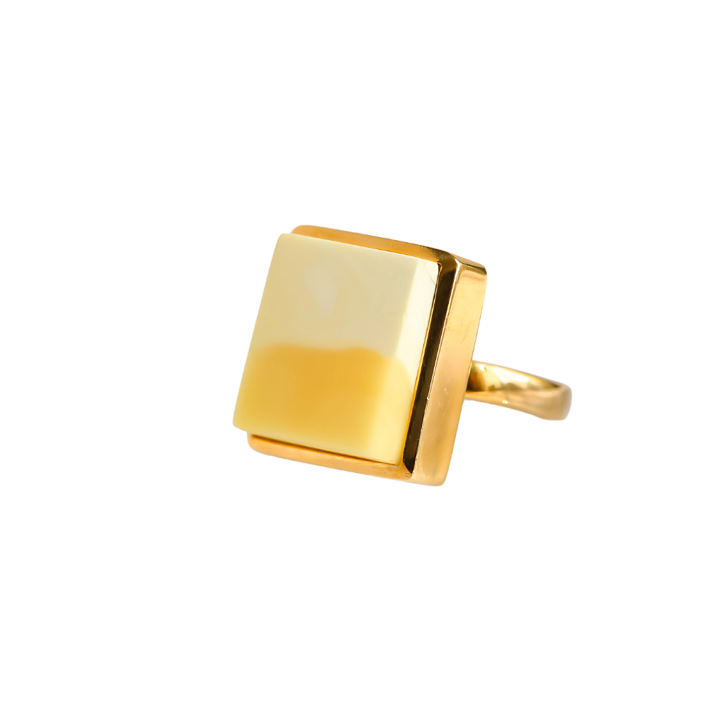 White Amber square cut ring in 14k gold-plated sterling silver.