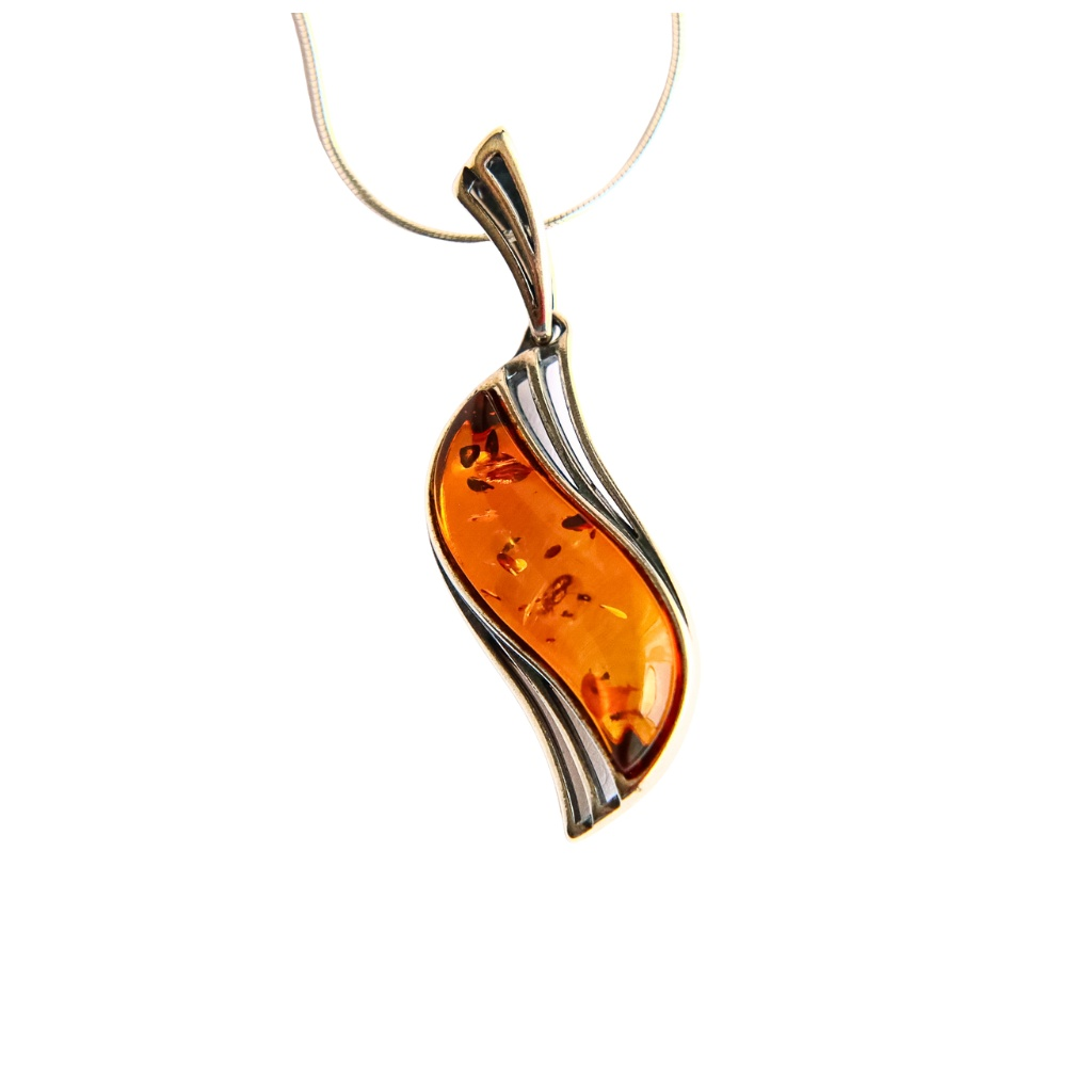 Amber Necklace – Genuine Lithuanian Cognac Pendant in Sterling Silver