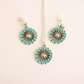 Flower Jewelry set with blue accents and silver on pink background