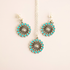 Flower Jewelry set with blue accents and silver on pink background
