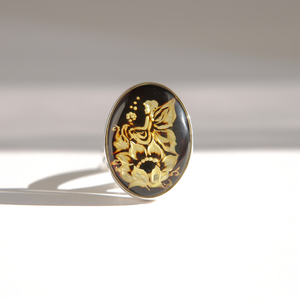 Hand-Carved Amber Cameo Fairy Ring