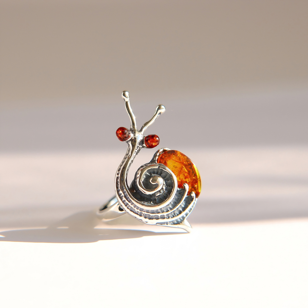 Baltic Amber Snail Ring in Sterling Silver