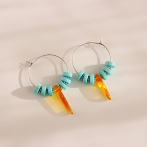 Turquoise Hoop Earrings With Baltic Amber