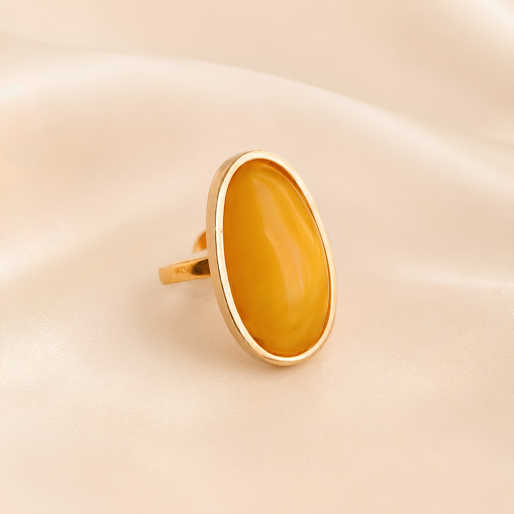 Gold Amber Ring in 14k Gold Plated Sterling Silver