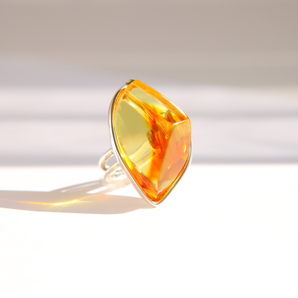 Lemon Baltic Amber Statement Ring in Sterling Silver