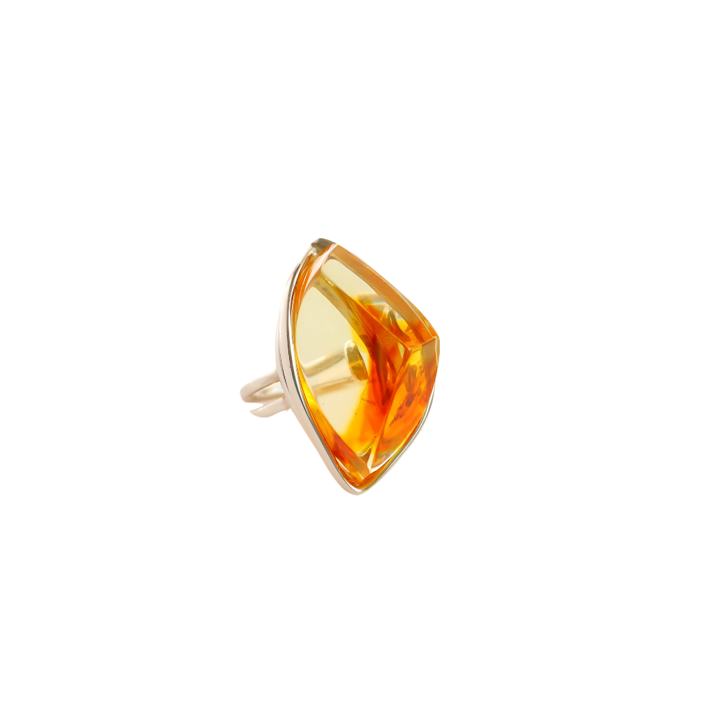 Natural Baltic Lemon Amber Ombre Adjustable Ring in 925 Sterling Silver