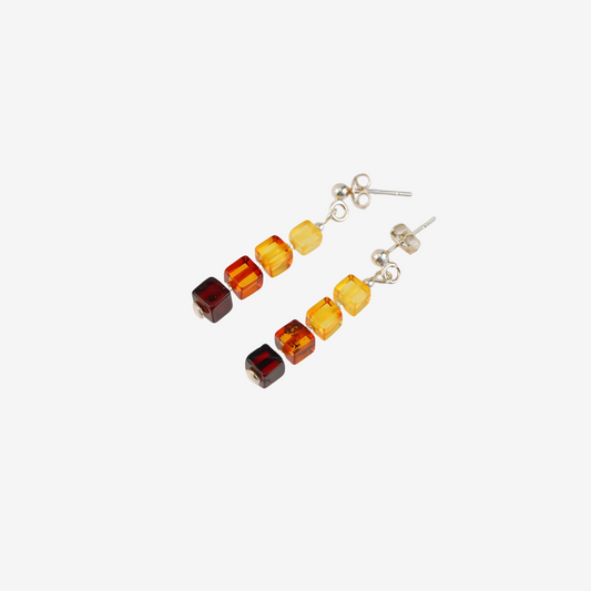 Baltic Amber Rainbow Dangle Earrings in 925 Sterling Silver