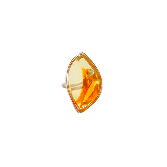 Natural Baltic Lemon Amber Ombre Adjustable Ring in 925 Sterling Silver